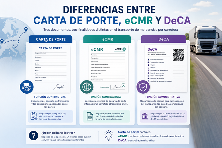 Diferencias entre Carta de Porte, eCMR y DeCA en el transporte de mercancías por carretera